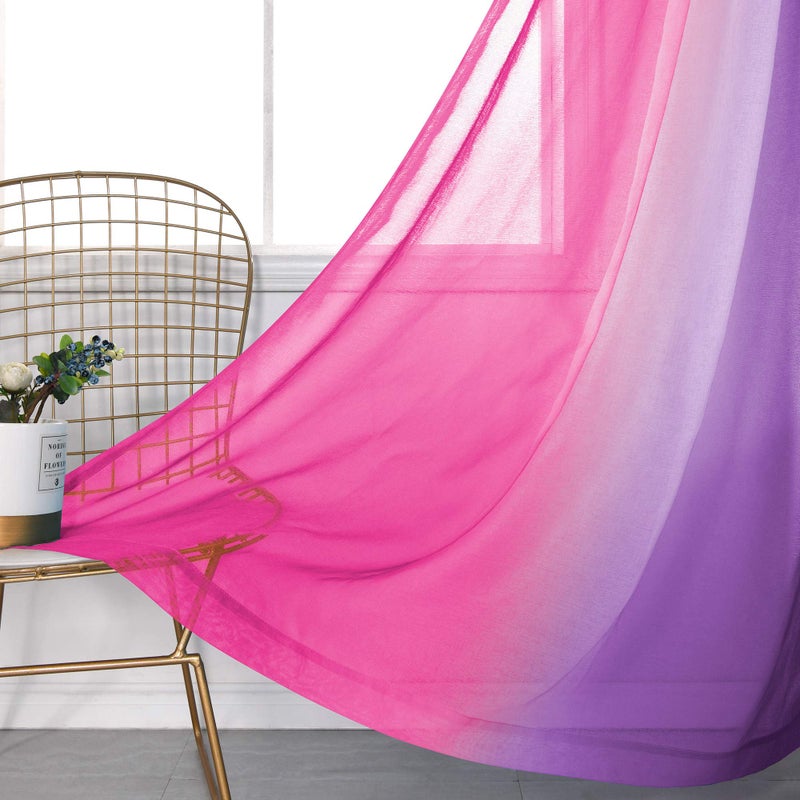 KOUFALL Room Decor for Teen Girls Bedroom Decoration Pink and Purple Sheer Kids Curtains Set of 2 Panels 52 x 84 Inch Length - Image 4